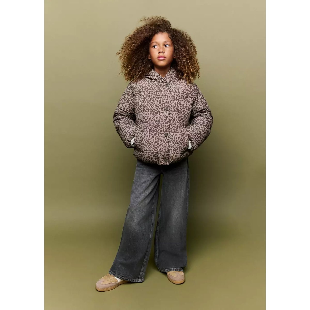 Anorak matelassé léopard marron, MANGO KIDS