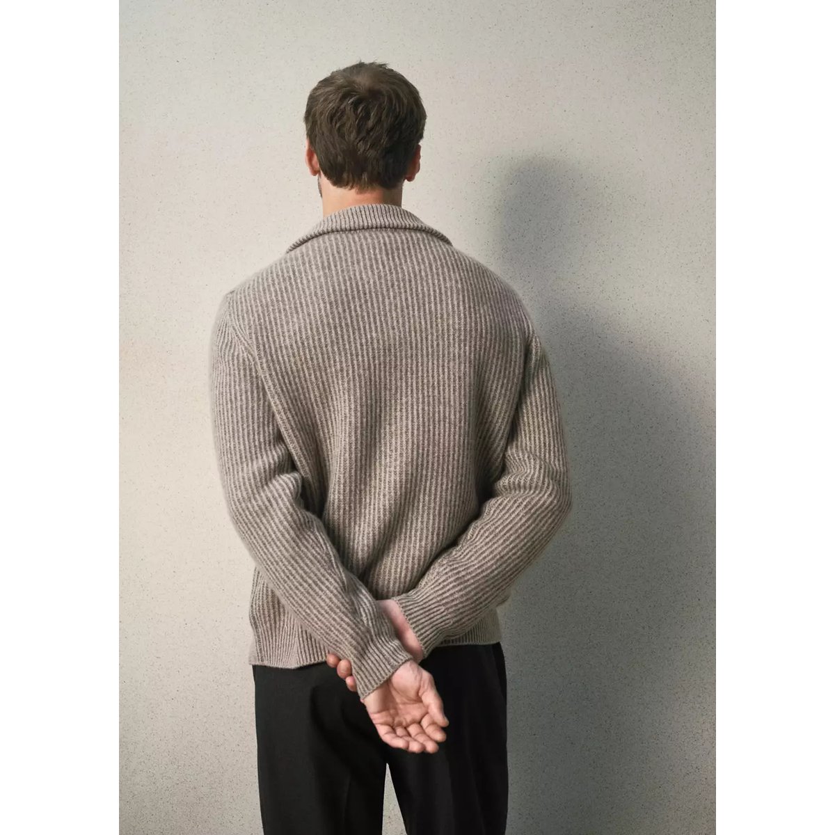 Cardigan en laine côtelée avec fermeture éclair beige, MANGO MAN