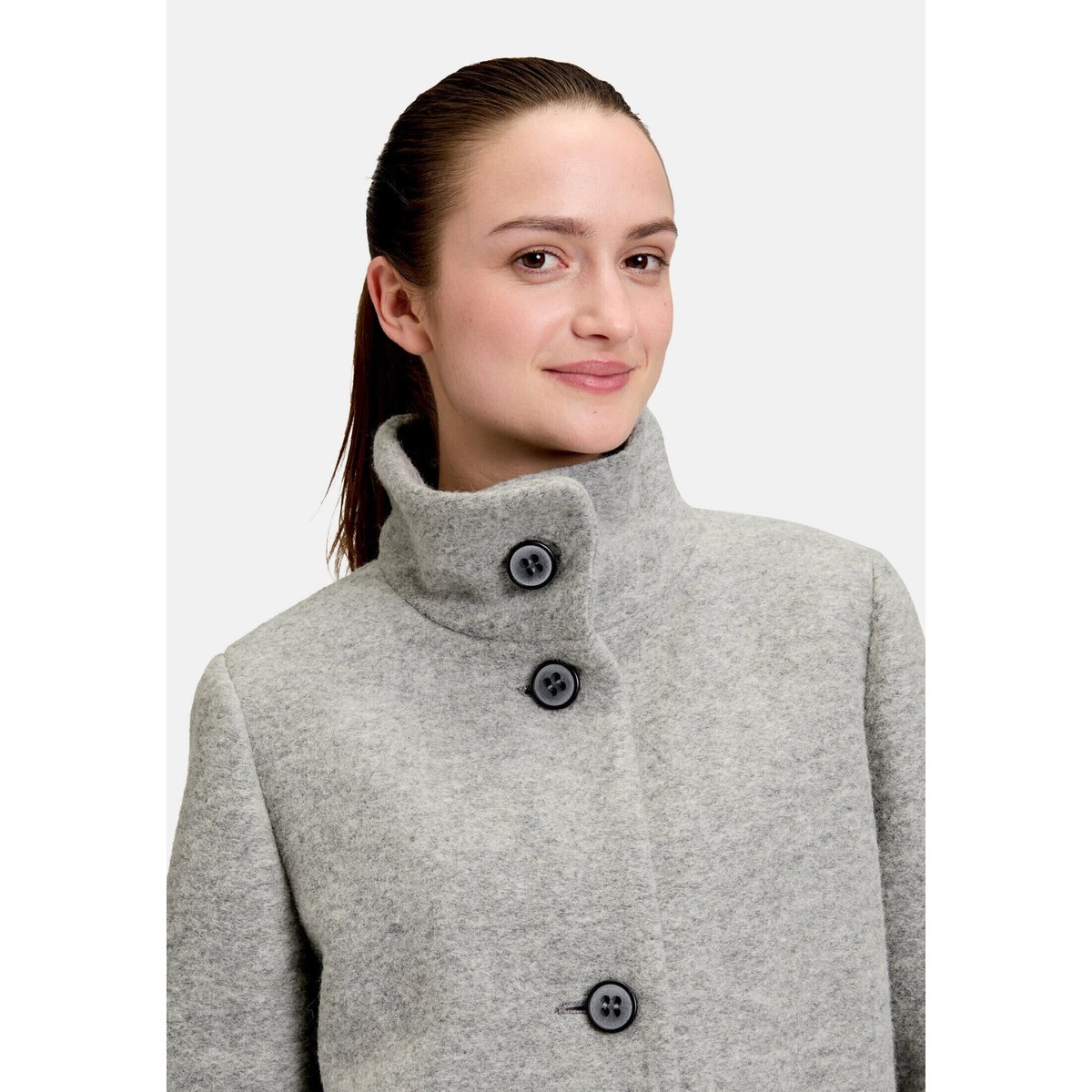 Manteau court à col droit gris, AMBER & JUNE