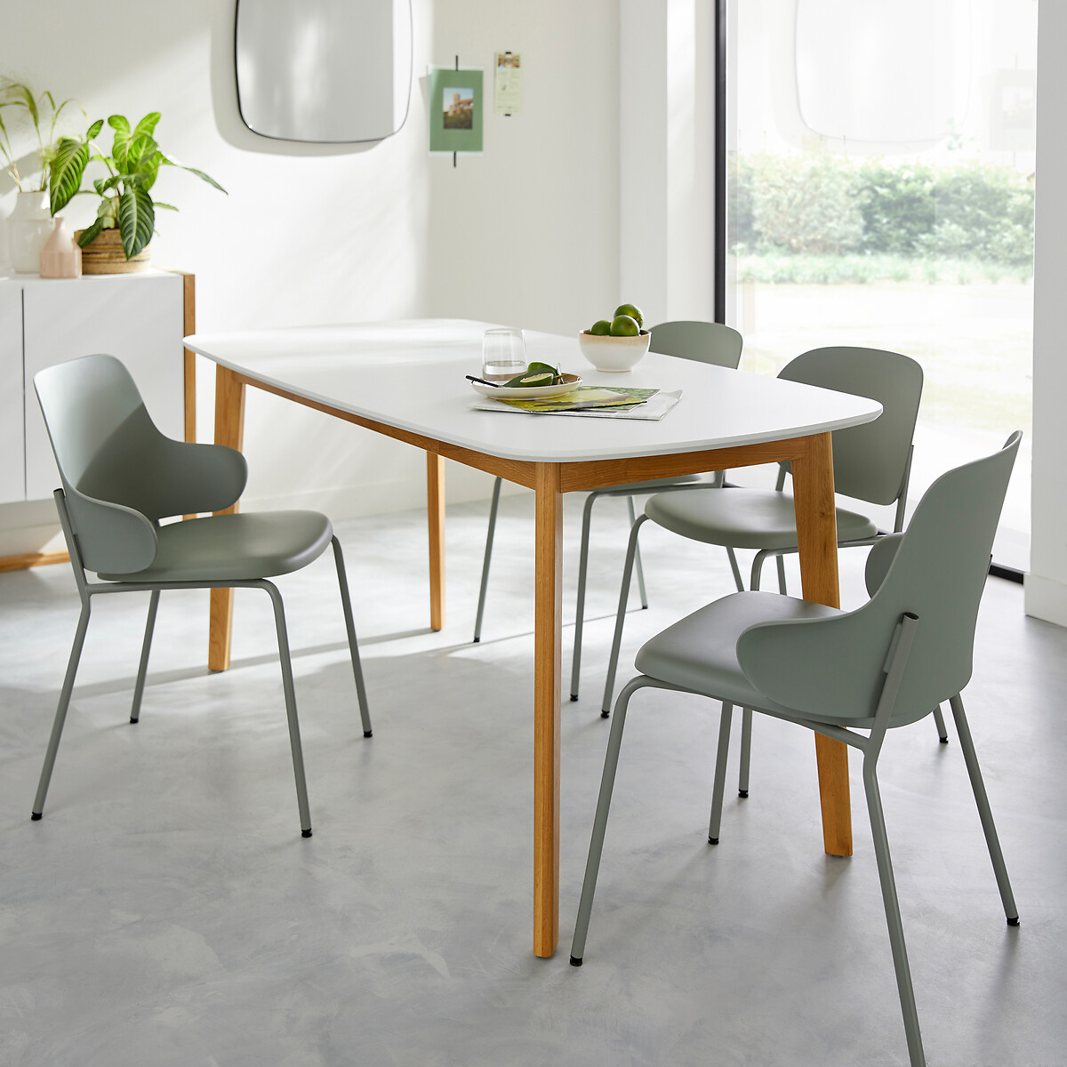 Jimi Solid Oak and Lacquer 6 Seater Dining Table white, LA REDOUTE INTERIEURS