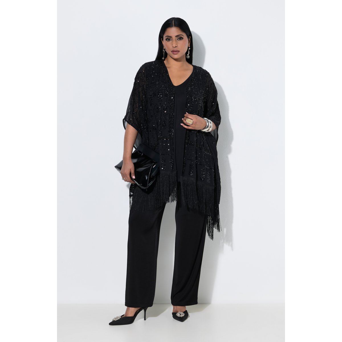 Veste en mousseline avec broderies noir, ULLA POPKEN