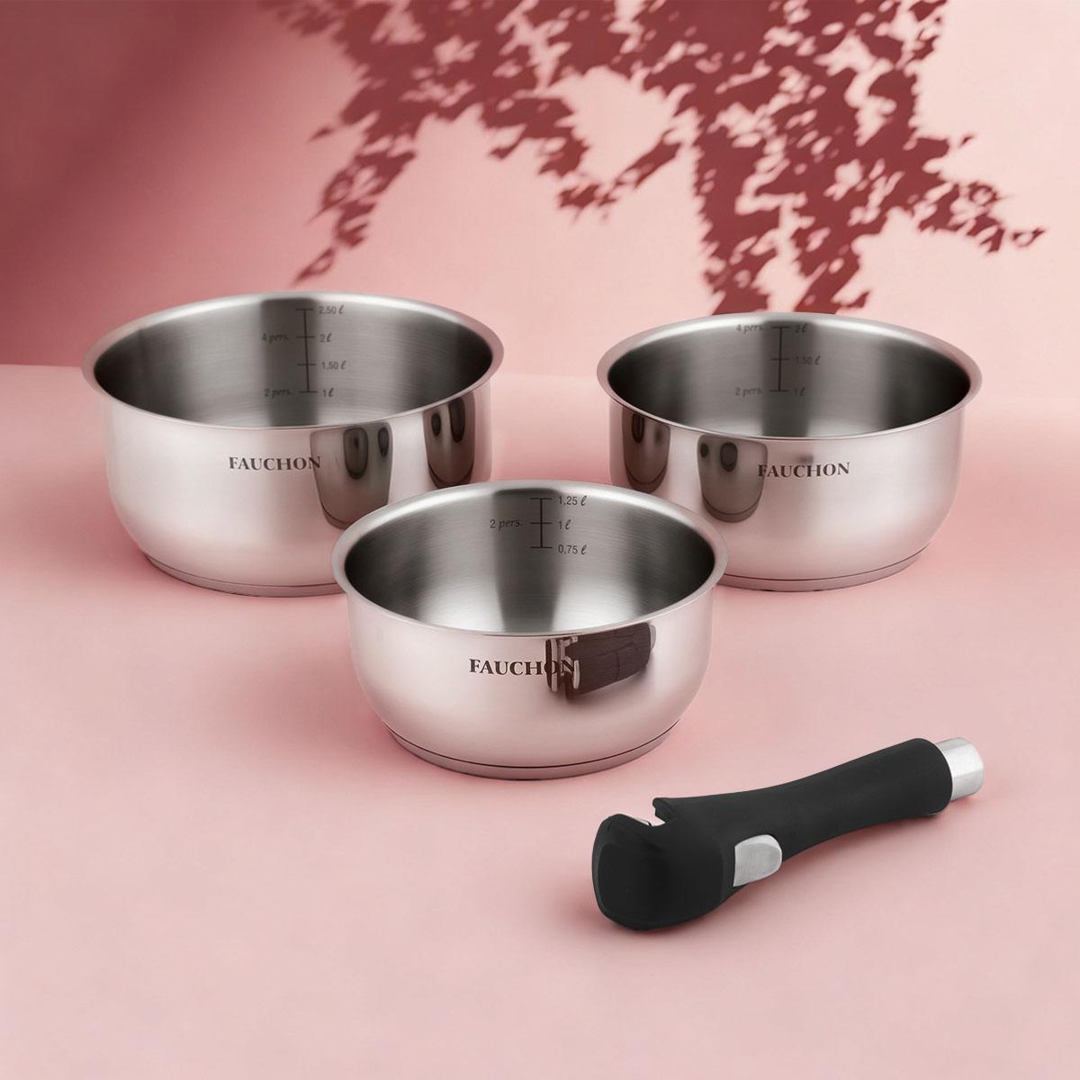 3 casseroles 16/18/20 cm amovible inox 18/8 induction couleur unique, LAGUIOLE CUISSON