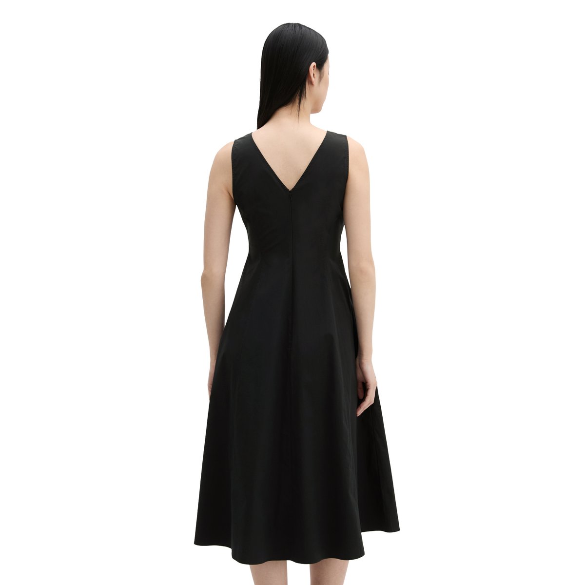 Robe avec jupe évasée en popeline stretch noir, MARC O'POLO