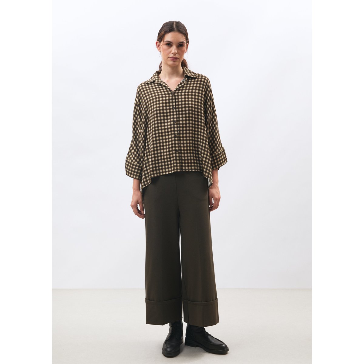 Chemise oversize à carreaux kaki/sable, HUMILITY