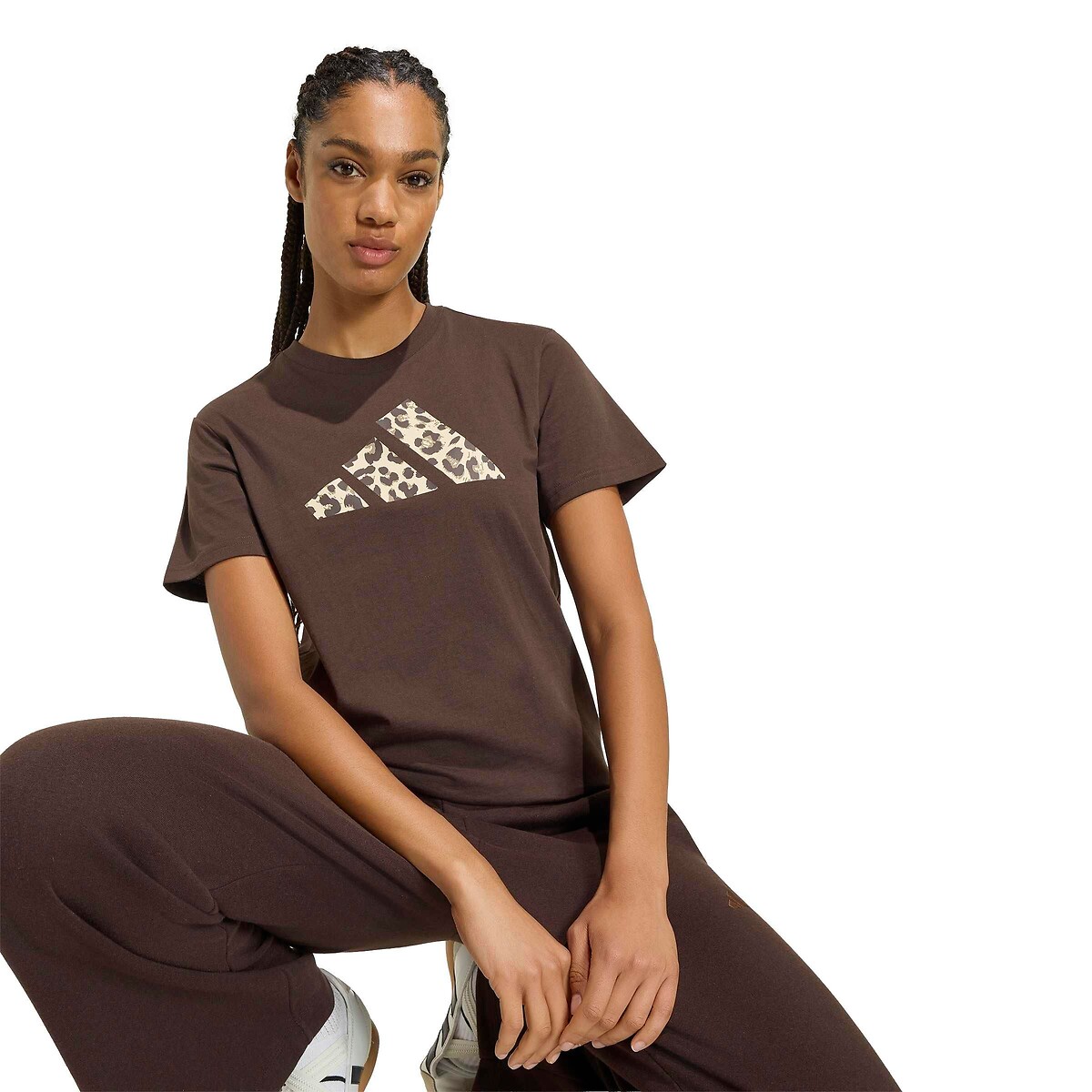 Leopard Print Logo Short Sleeve T-Shirt brown/leopard, ADIDAS SPORTSWEAR