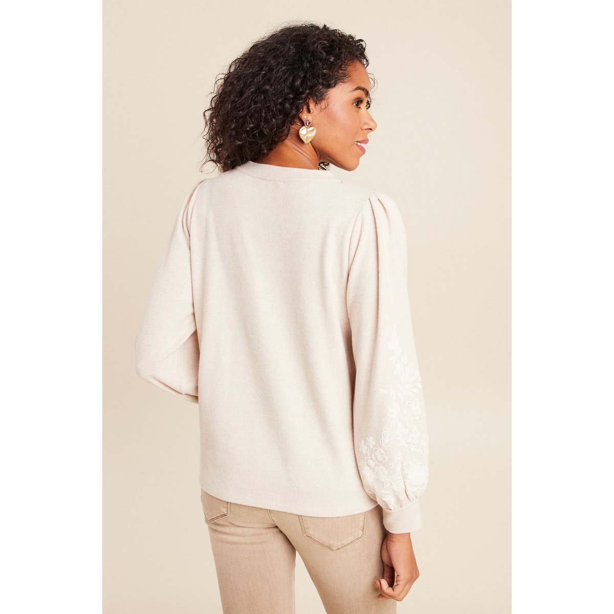 Pull duveteux col rond manches longues creme, BREAL