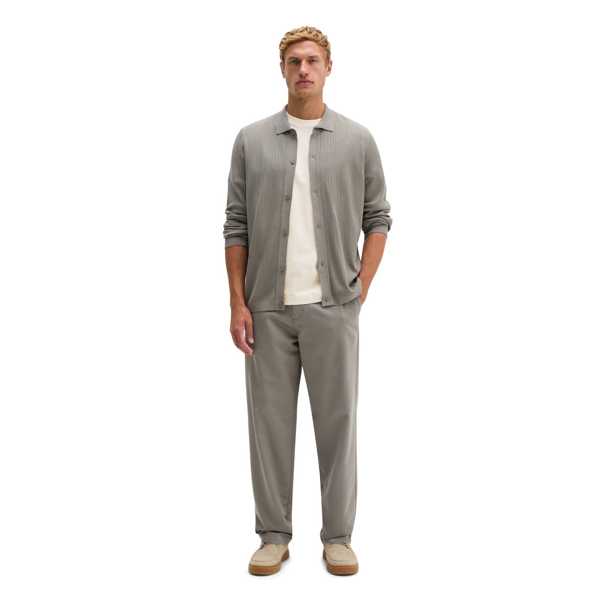 Pull en maille coupe classique en coton biologique et en TENCEL™ Lyocell gris, MARC O'POLO