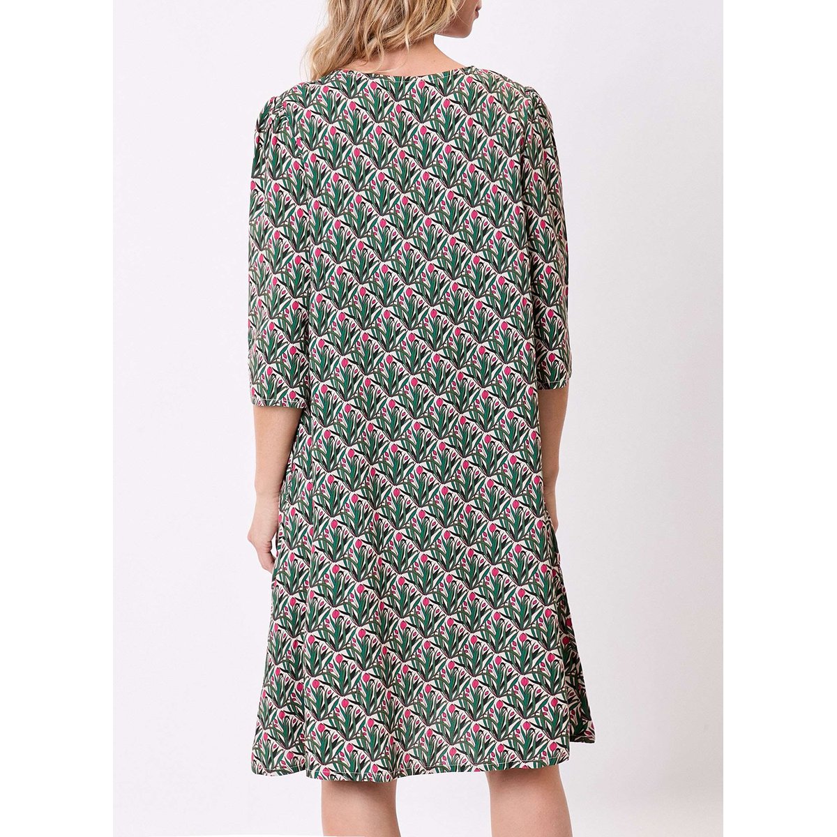 Robe imprimée évasée manches 3/4 IZOE vert zefania, LA FIANCÉE