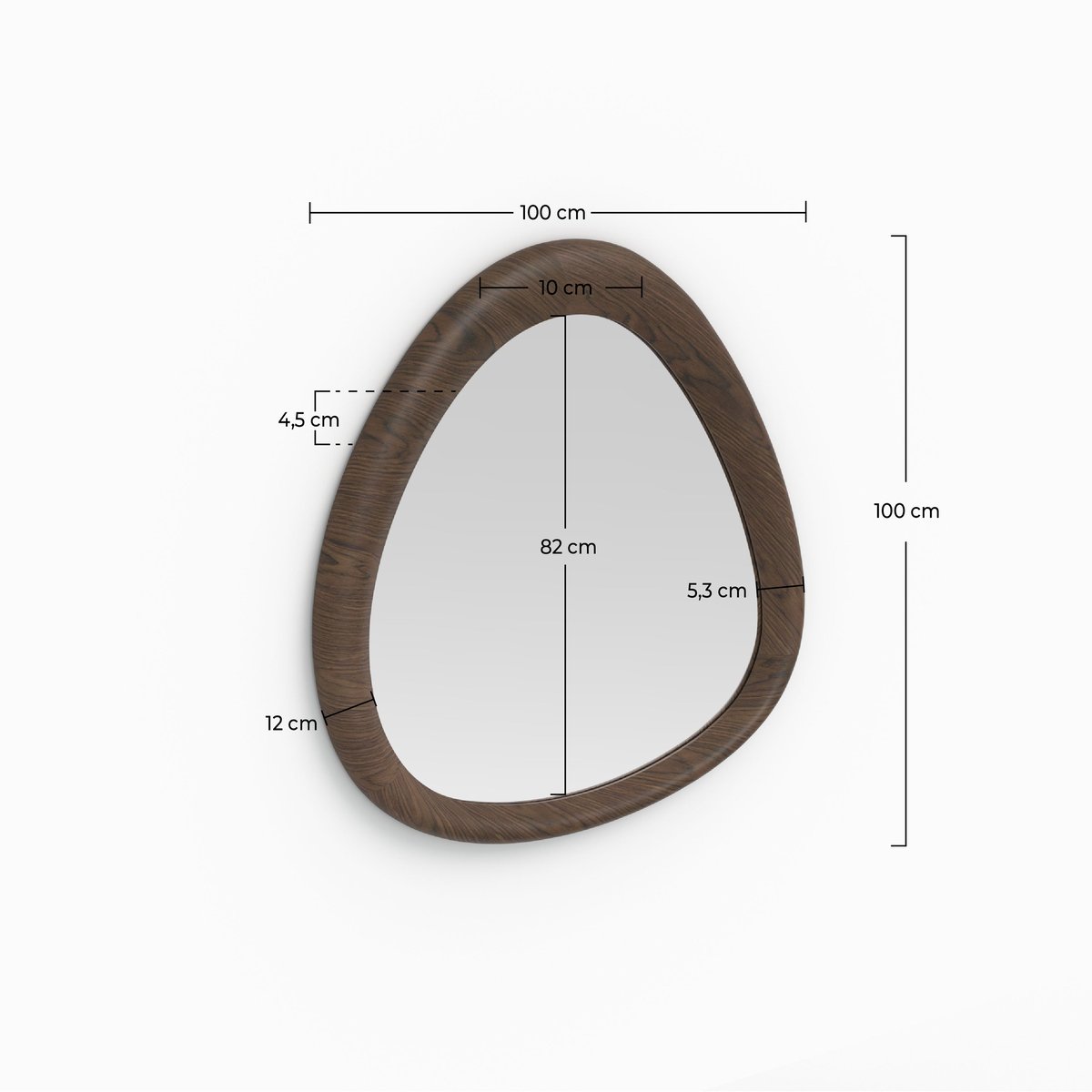 Miroir organique en placage noyer, D100 cm - YOKO marron foncé, MAISON PAVANE
