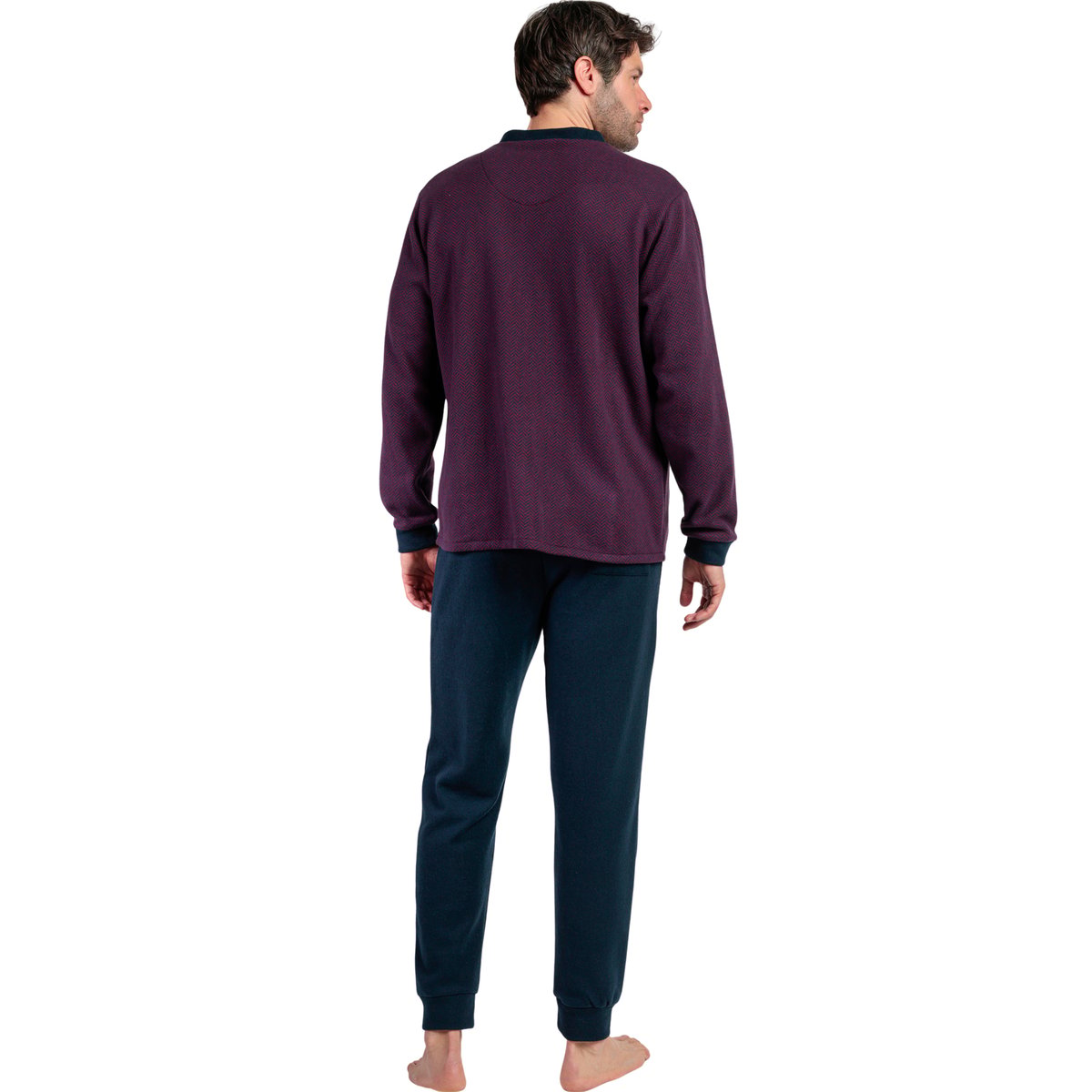 Pyjama pantalon chemise manches longues Claret bordeaux, ADMAS