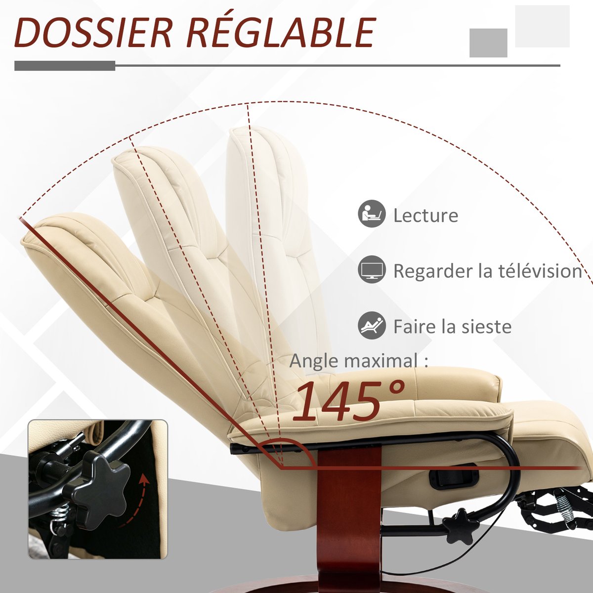 Fauteuil inclinable Revêtement synthétique crème, HOMCOM