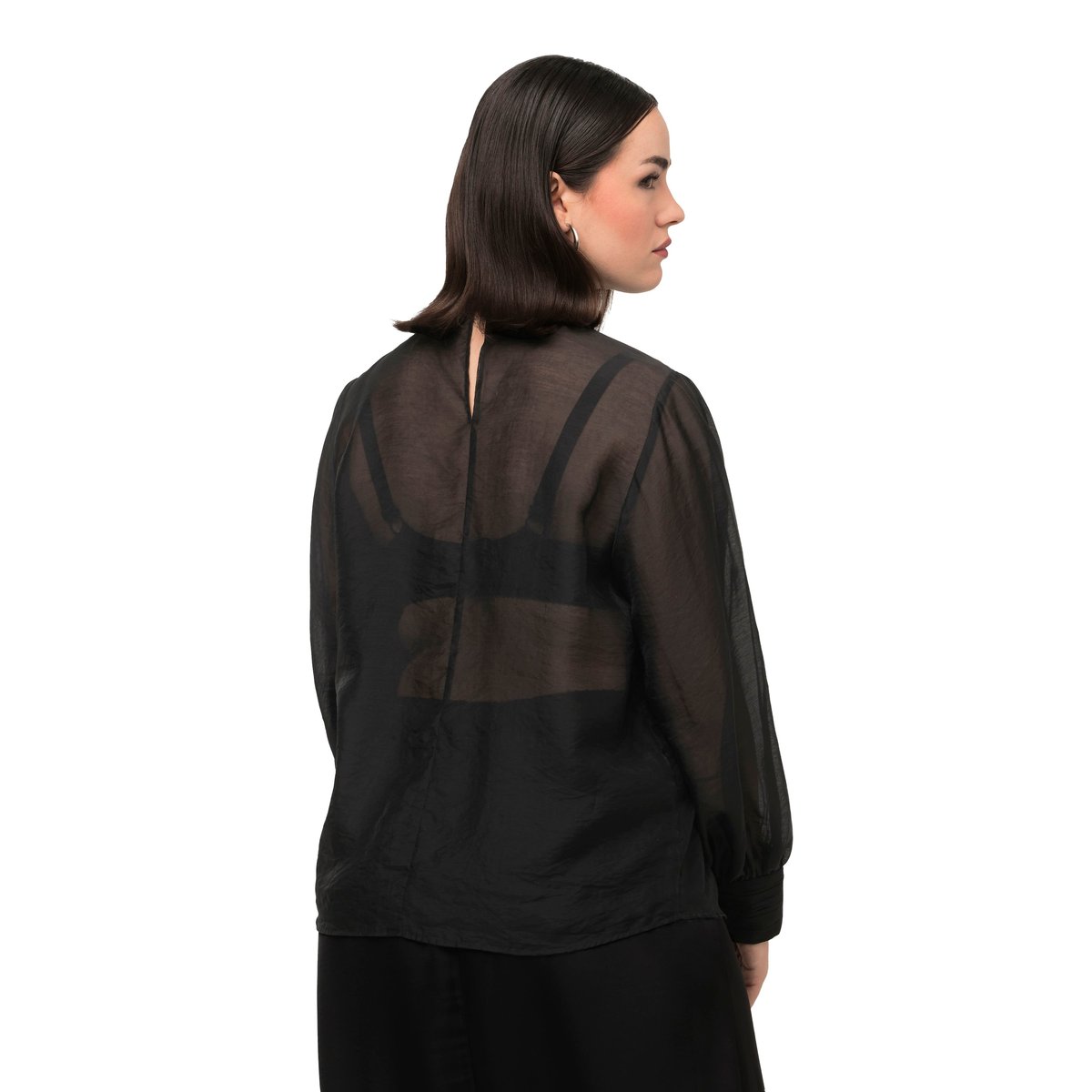 Blouse en Lyocell à manches longues et col noir, ULLA POPKEN