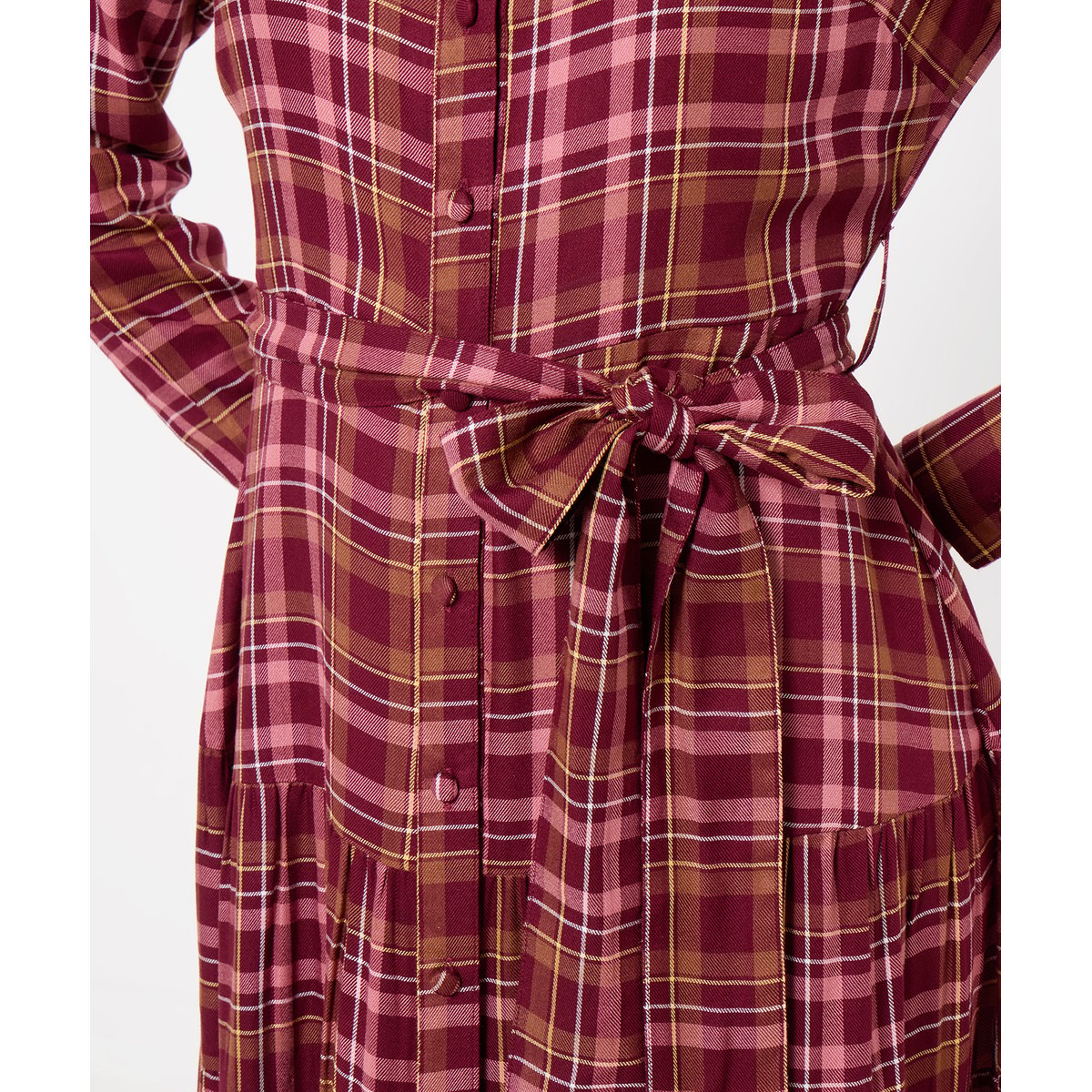 Robe Longue à Carreaux Boutonnée rouge, JOE BROWNS