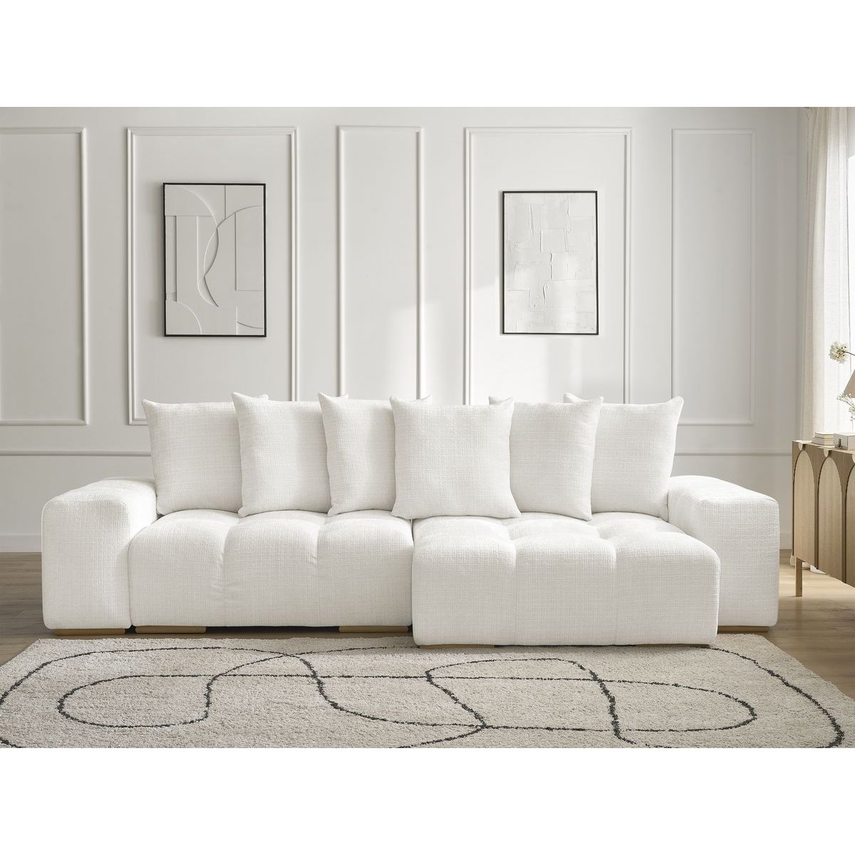 Canapé d'angle convertible 4 places en tissu texturé, ANAKIN blanc, BOBOCHIC