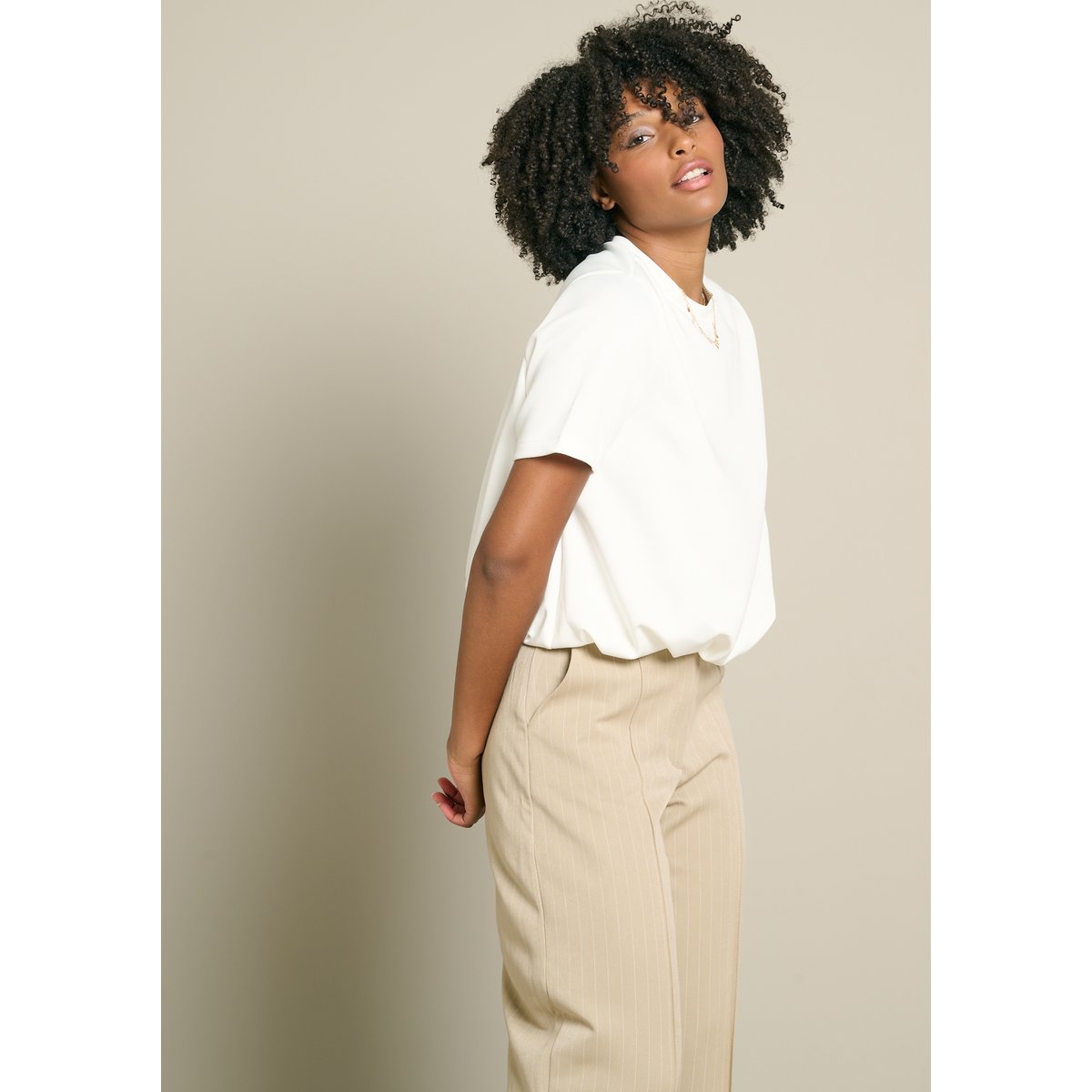 T-shirt col rond effet boule blanc, LOLALIZA