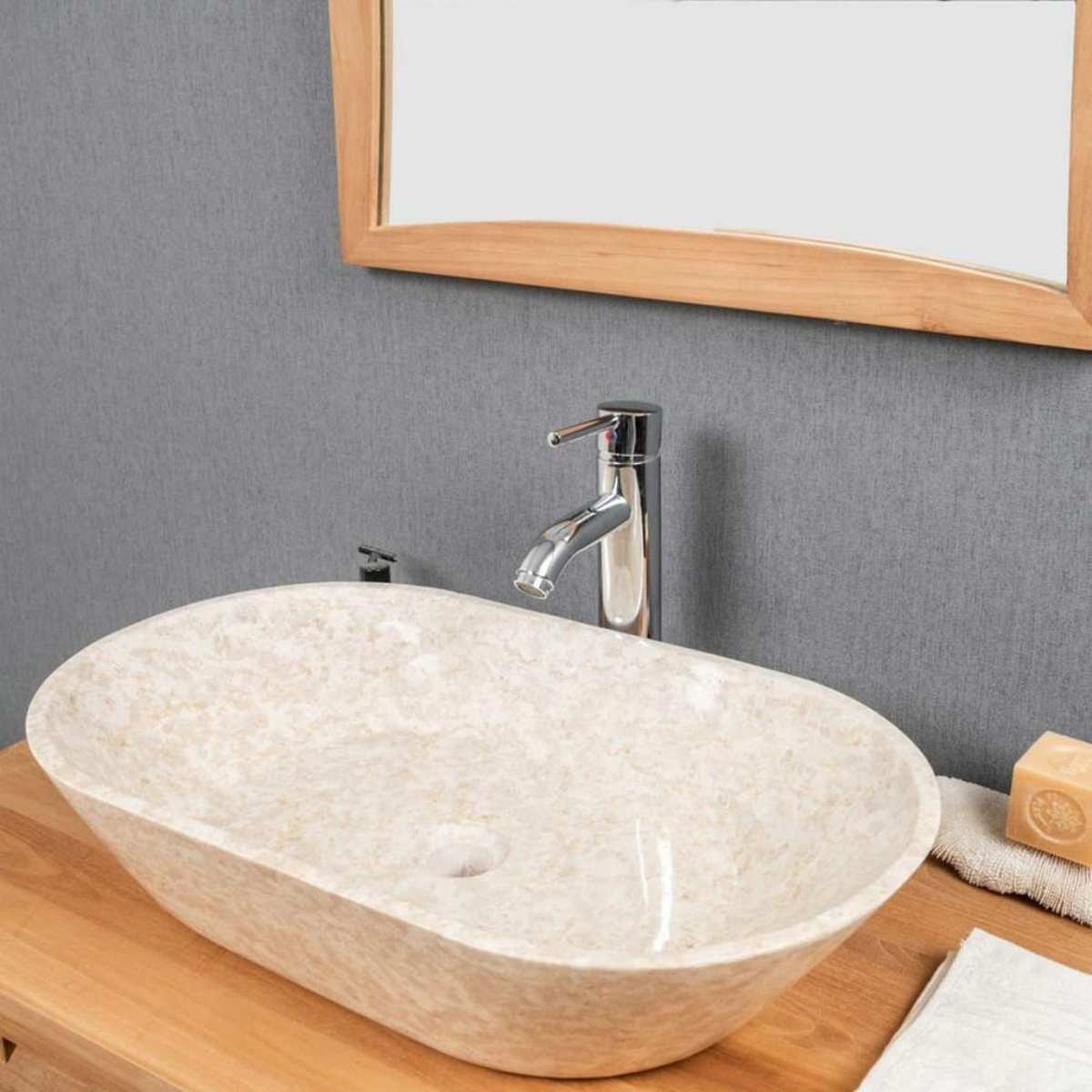 Vasque en marbre ovale 60 cm ÈVE crème, WANDA COLLECTION