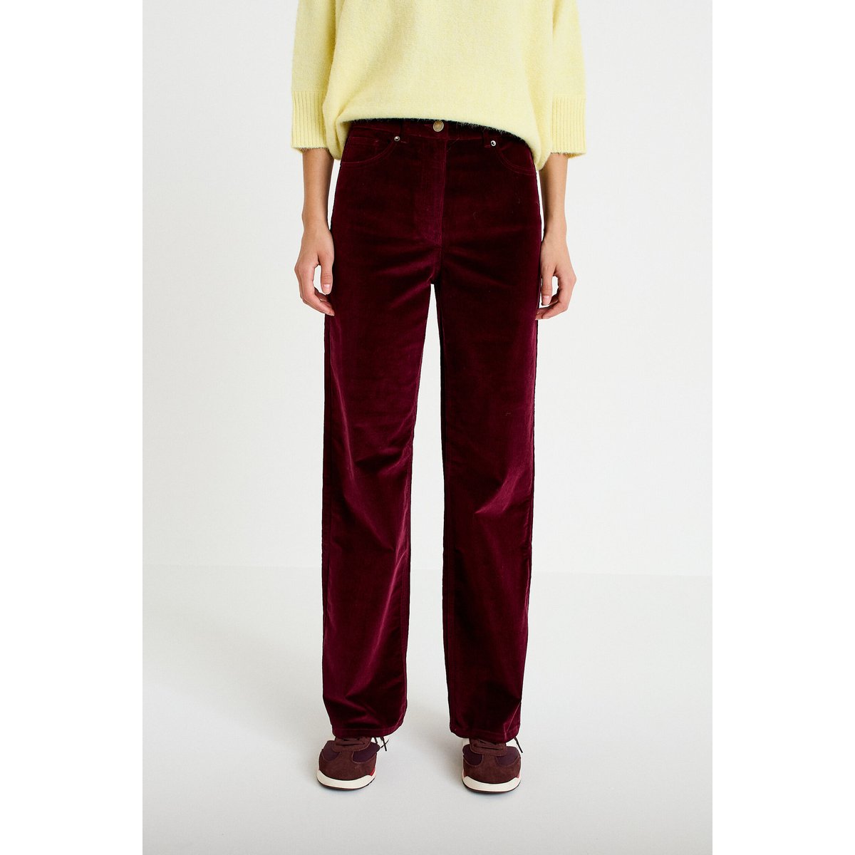 Pantalon bootcut taille haute velours bordeaux, CACHE CACHE