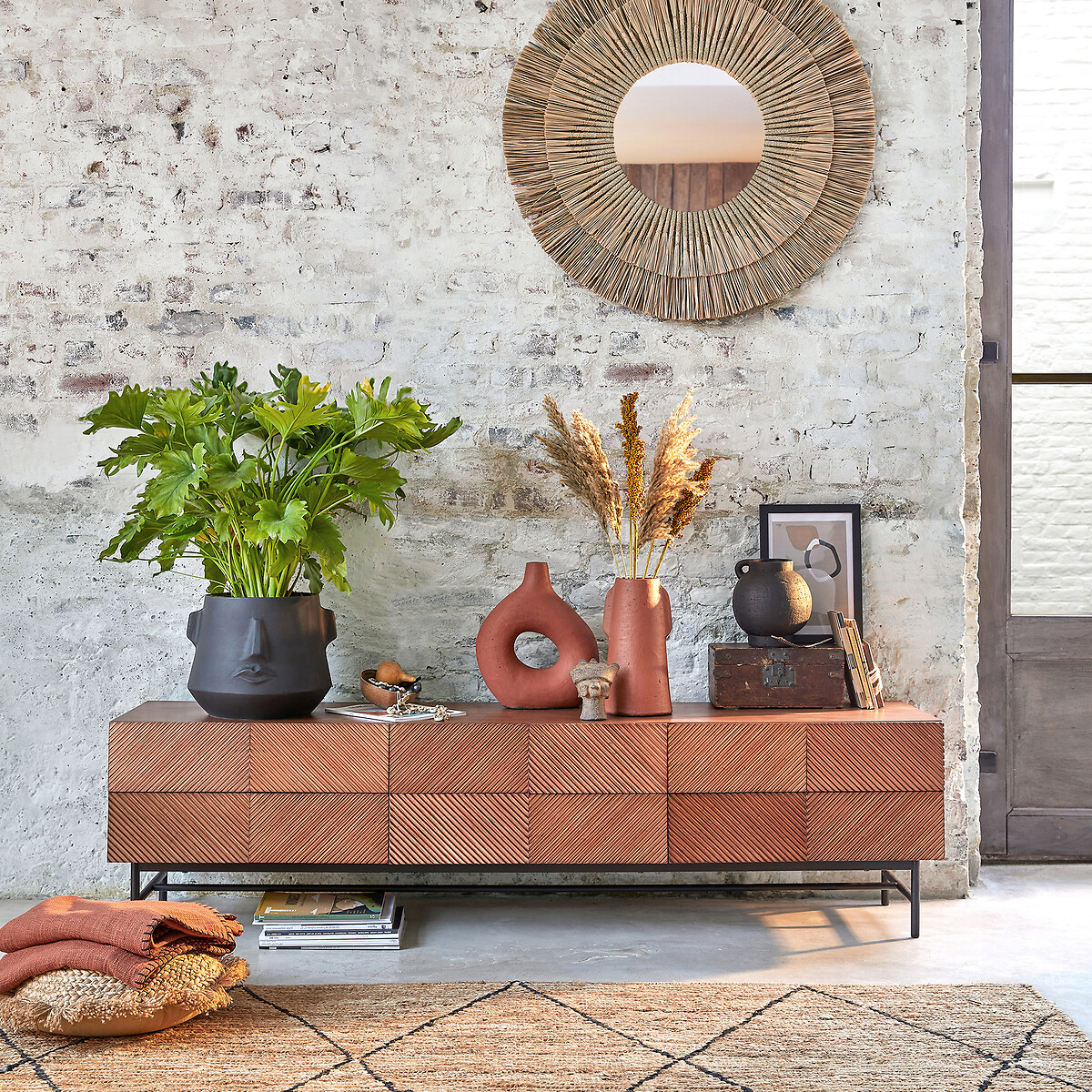 Jerem 180cm Textured Front Walnut Stained TV Unit walnut color stained, LA REDOUTE INTERIEURS