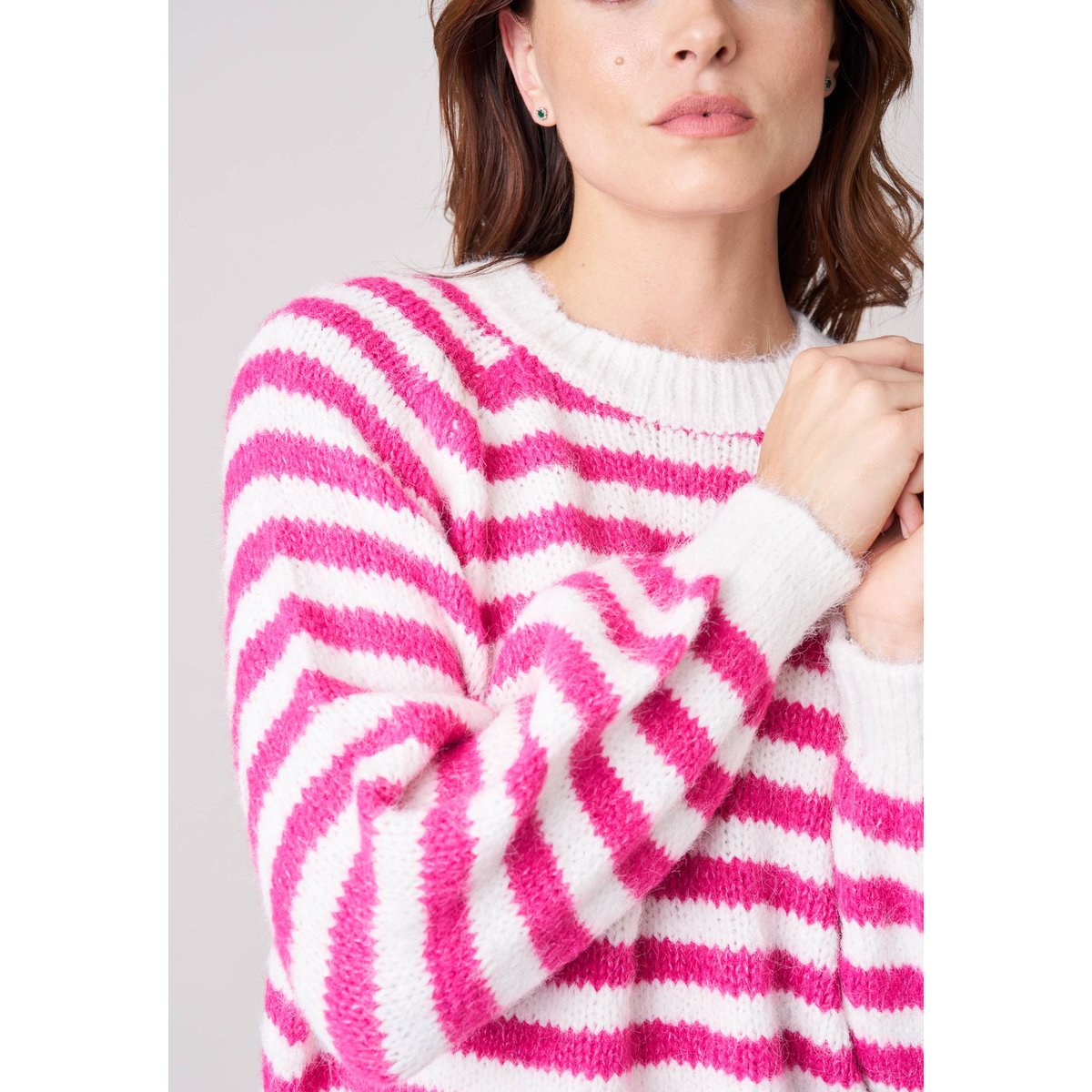 Pull femme rayé en maille douce IPHIGENIE rose, DEELUXE