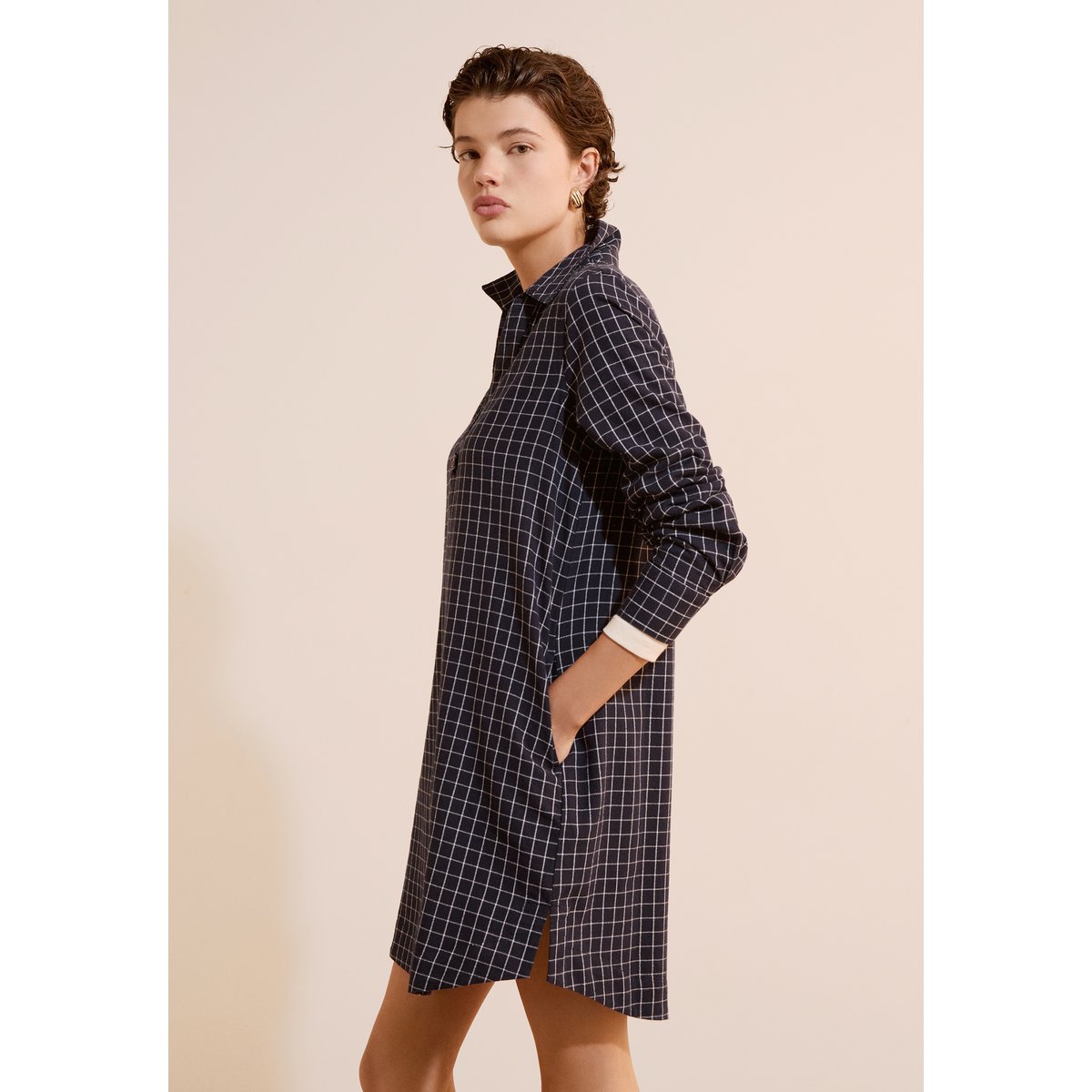 Robe chemise courte à carreaux en coton CLOTHERE CRX marine, ETAM