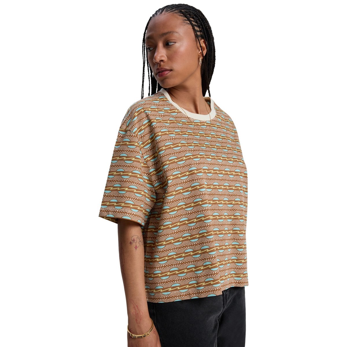 T-Shirt à manches courtes BOYFRIEND CROP marron bone wht horizons qsw horiz, QUIKSILVER