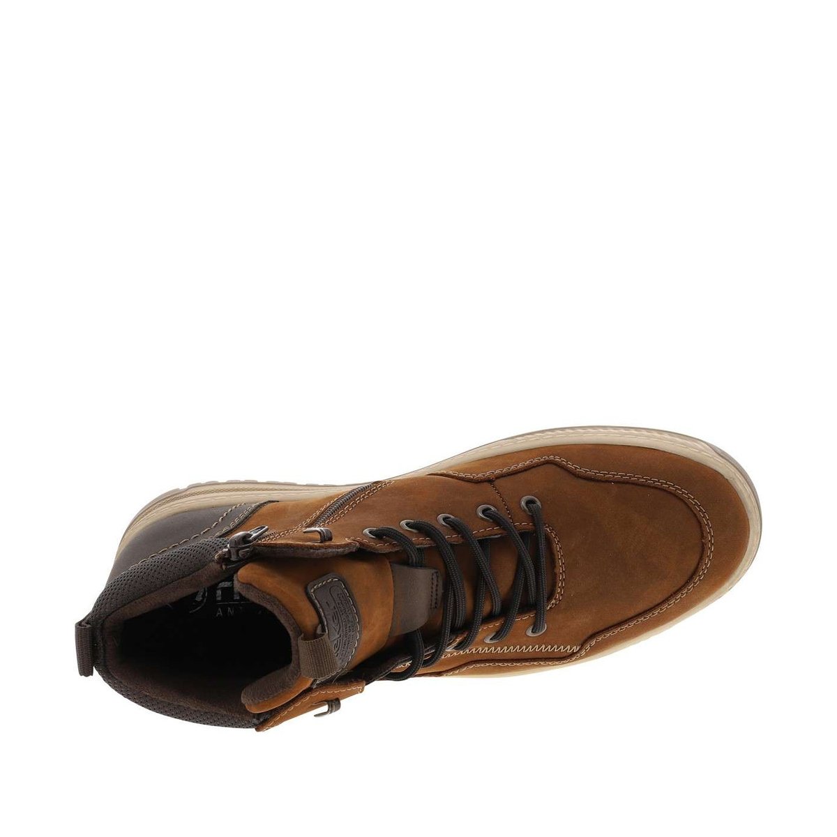 Baskets en cuir noisette à talon plat avec un zip et des lacets ronds noisette, RIEKER