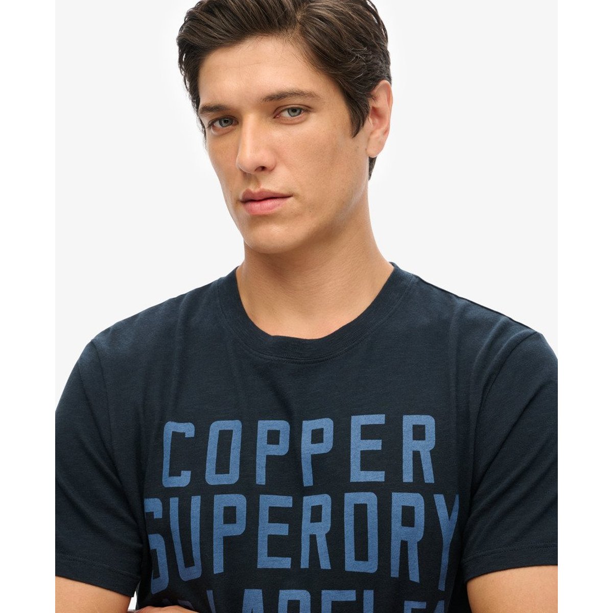 T-shirt col rond à imprimé bleu marine, SUPERDRY