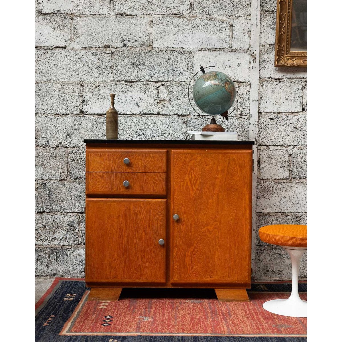 Commode bois au plateau vert d'eau Olga N°673 - Bon état bois clair, DEBONGOUT