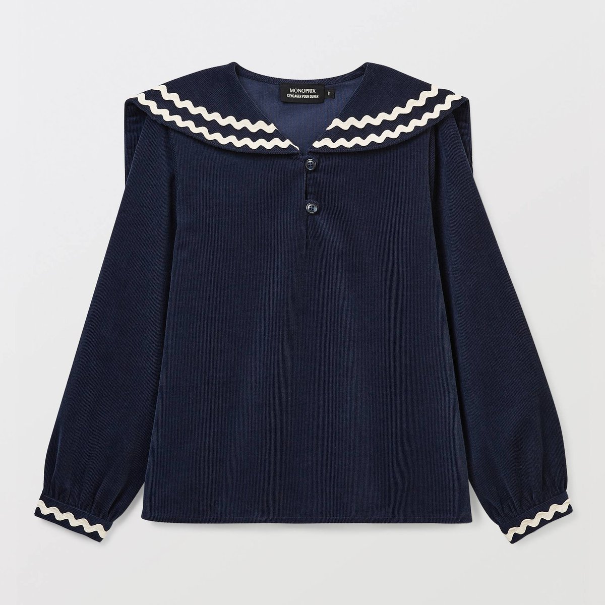 Blouse en velours col marin marine, MONOPRIX
