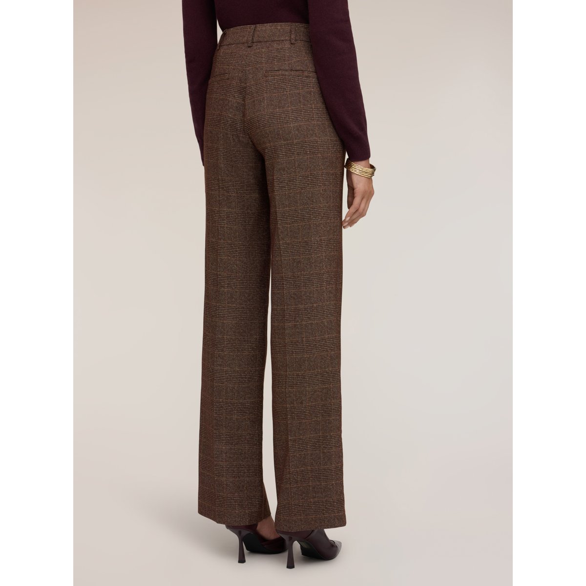 Pantalon palazzo à carreaux marron, MOTIVI
