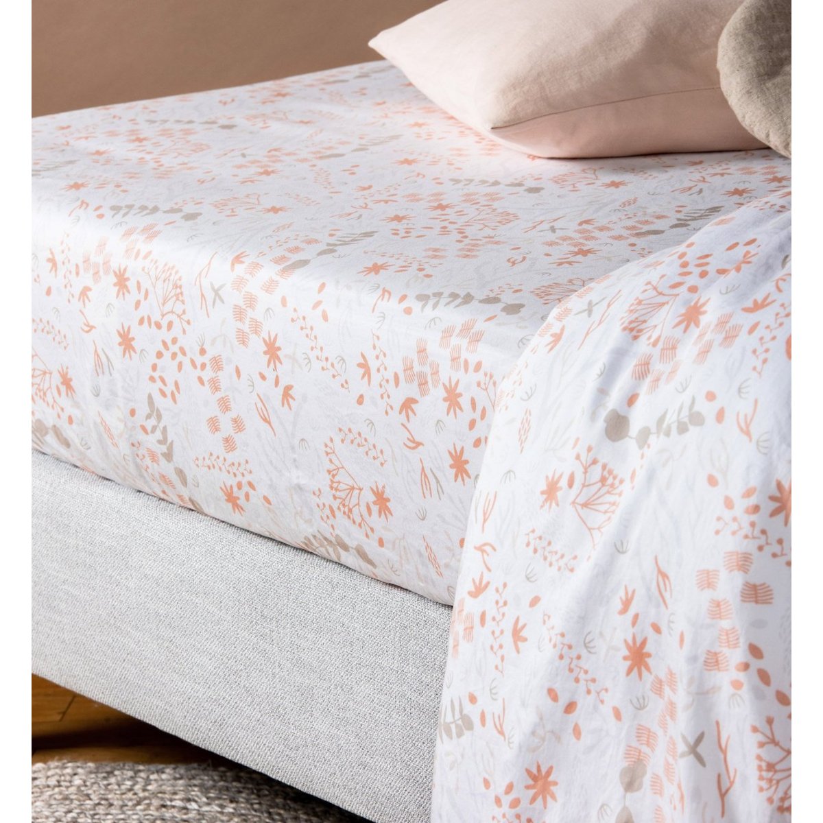 Drap housse Coton Bio 1 personne YUKARI DOUCEUR yukari peach, KADOLIS
