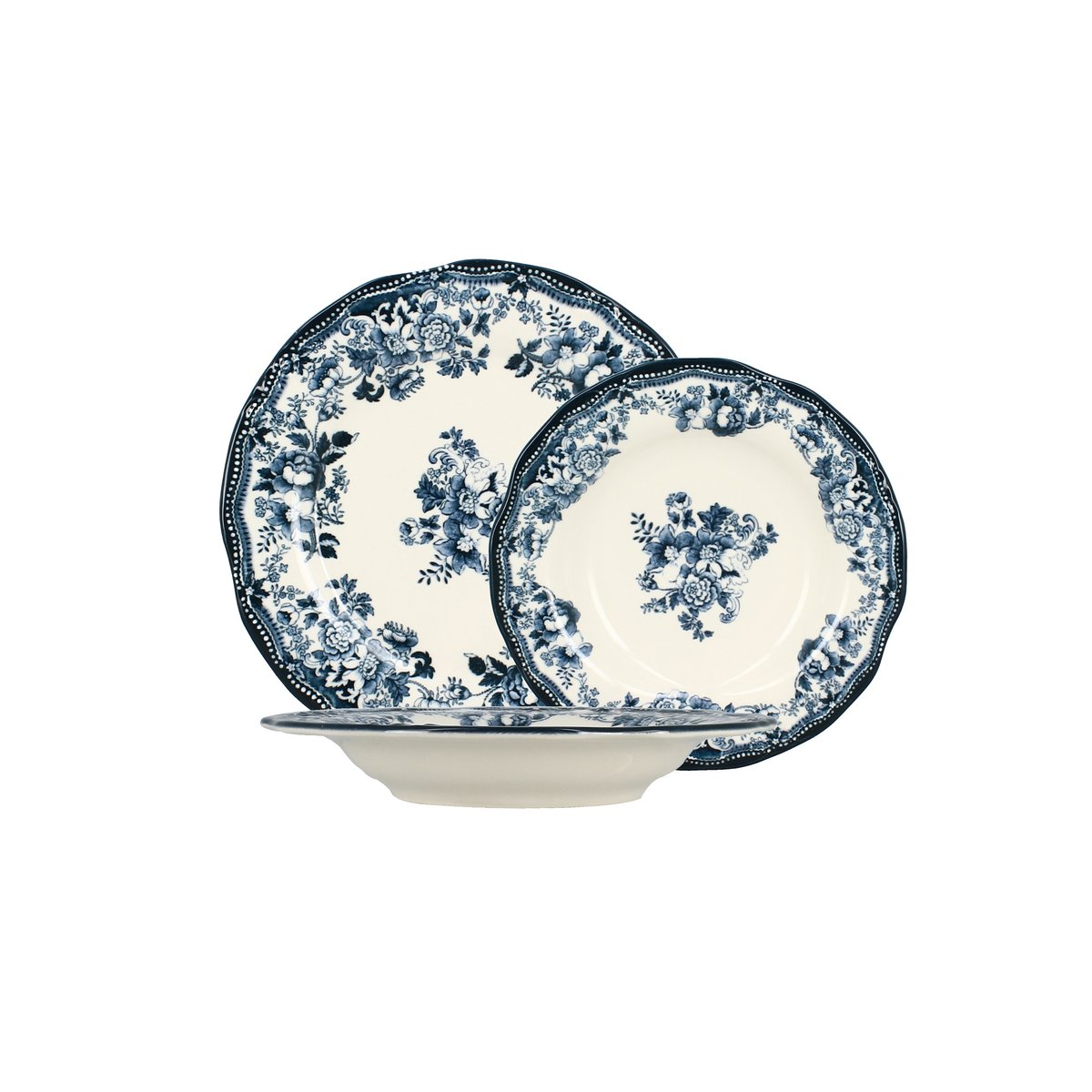 Lot de 6 assiettes creuses en grès 22cm, FAUSTINE bleu, NOVASTYL