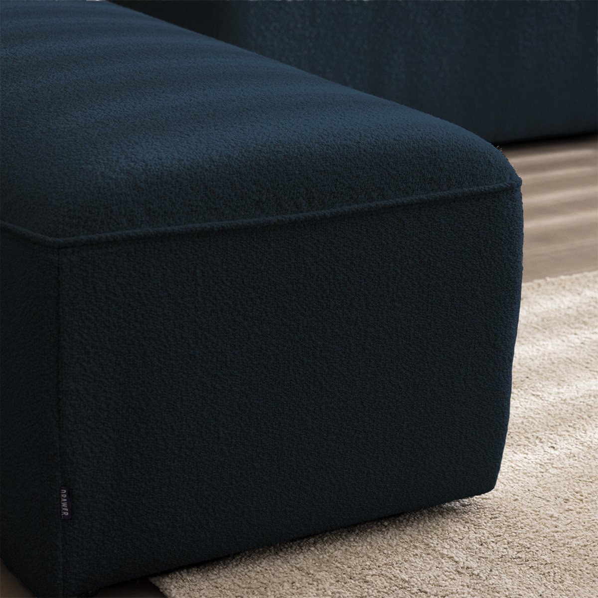 Angle réversible pour canapé modulable en tissu bouclette- NOOR bleu marine, DRAWER