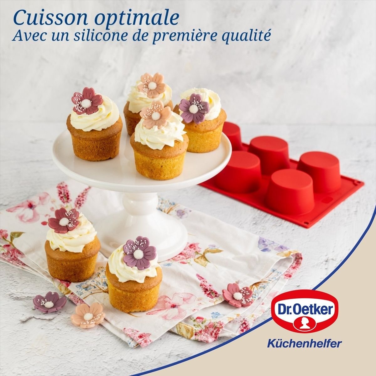 Lot de 2 moules à gâteaux 30/30 cm en silicone FLEXXIBEL LOVE rouge, DR OETKER