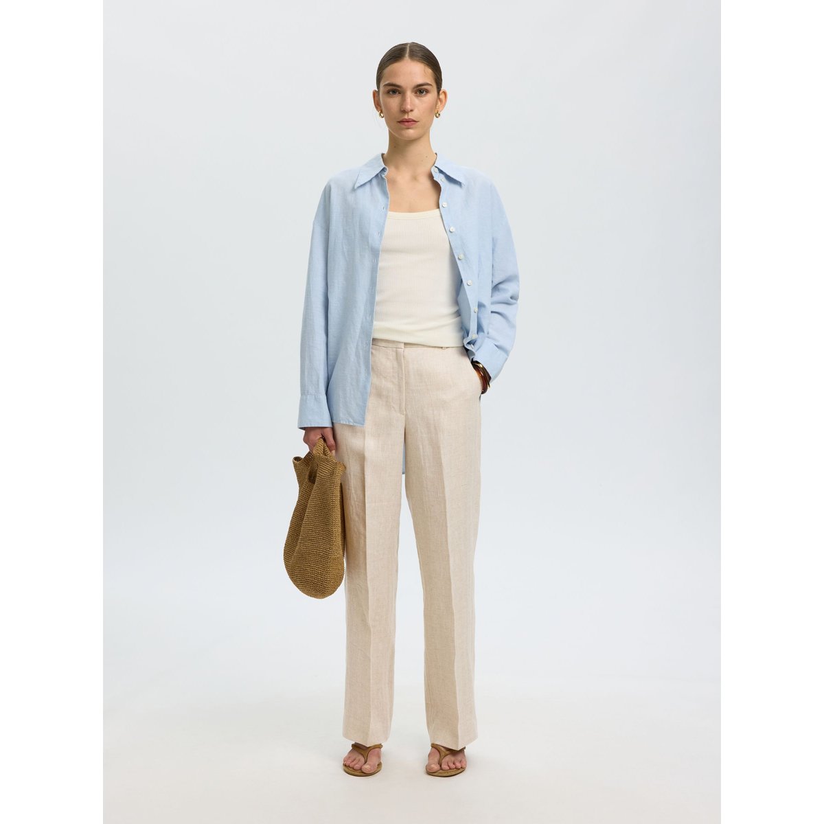 Pantalon À Jambe Ample egret, SELECTED