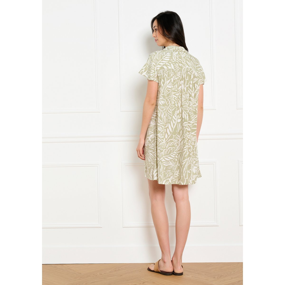 Robe chemise courte imprimée khaki, LOLALIZA