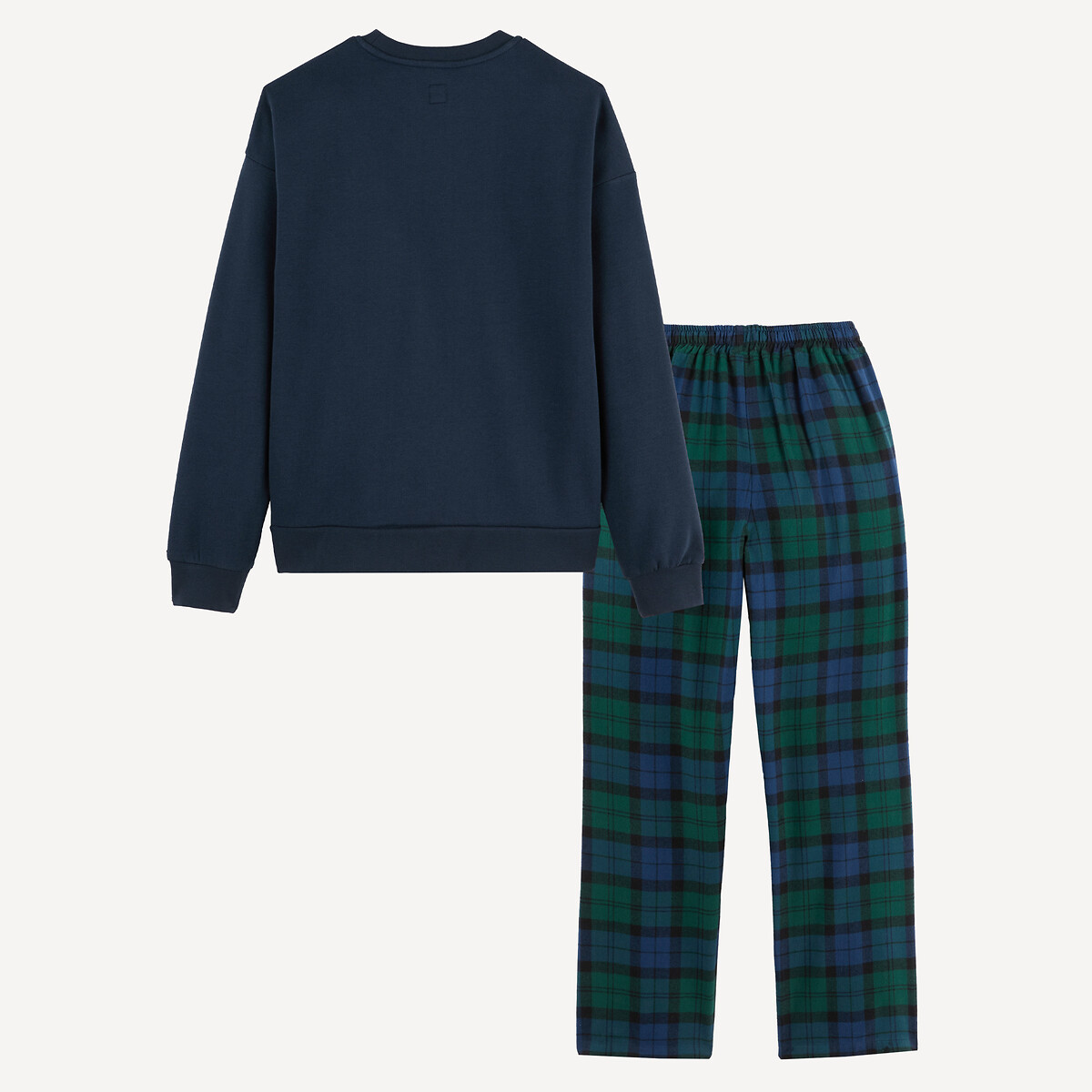 Pigiama composto da felpa con collo rotondo in felpa e pantaloni a quadri in flanella verde/marine, LA REDOUTE COLLECTIONS