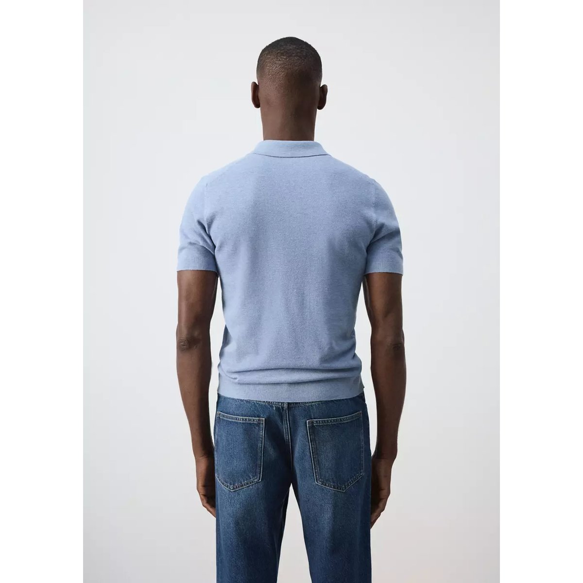 Polo mélange coton maille fine bleu, MANGO MAN