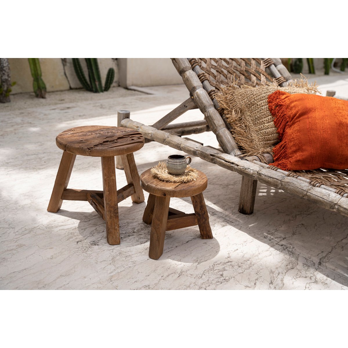 Tabouret en bois de teck récupéré YATAI beige, BAZAR BIZAR
