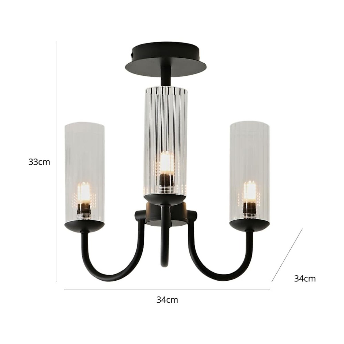 Caryn 3-Light Chandelier Ceiling Light with Ribbed Glass Shades black, SO'HOME