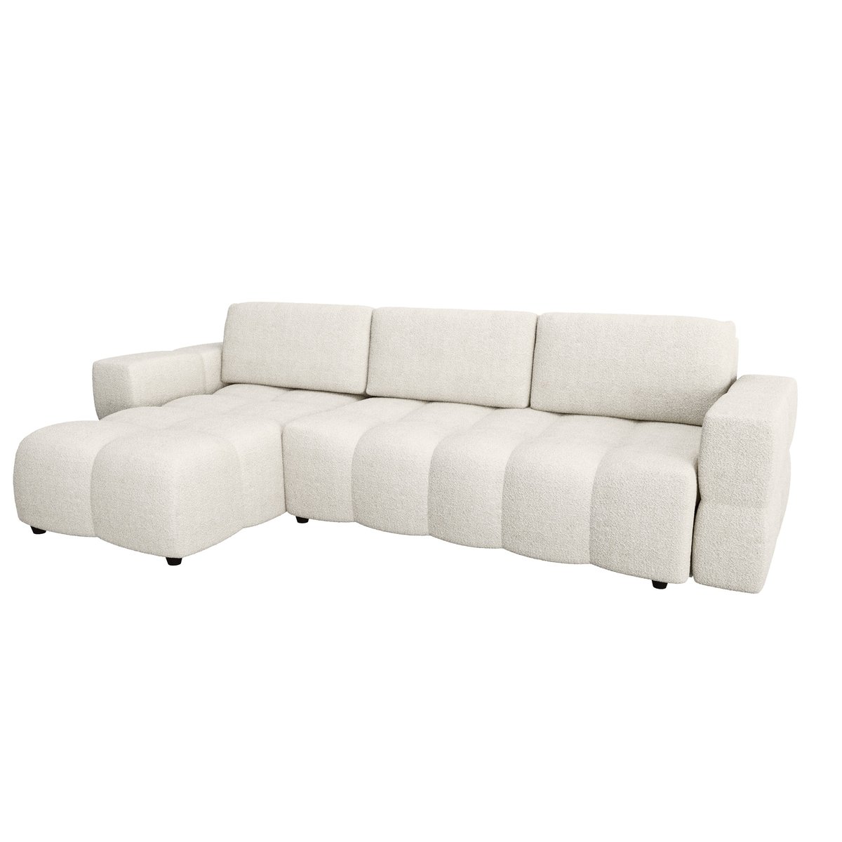 Canapé d'angle gauche convertible 5 places en tissu bouclette GABRIEL crème, SIA HOME