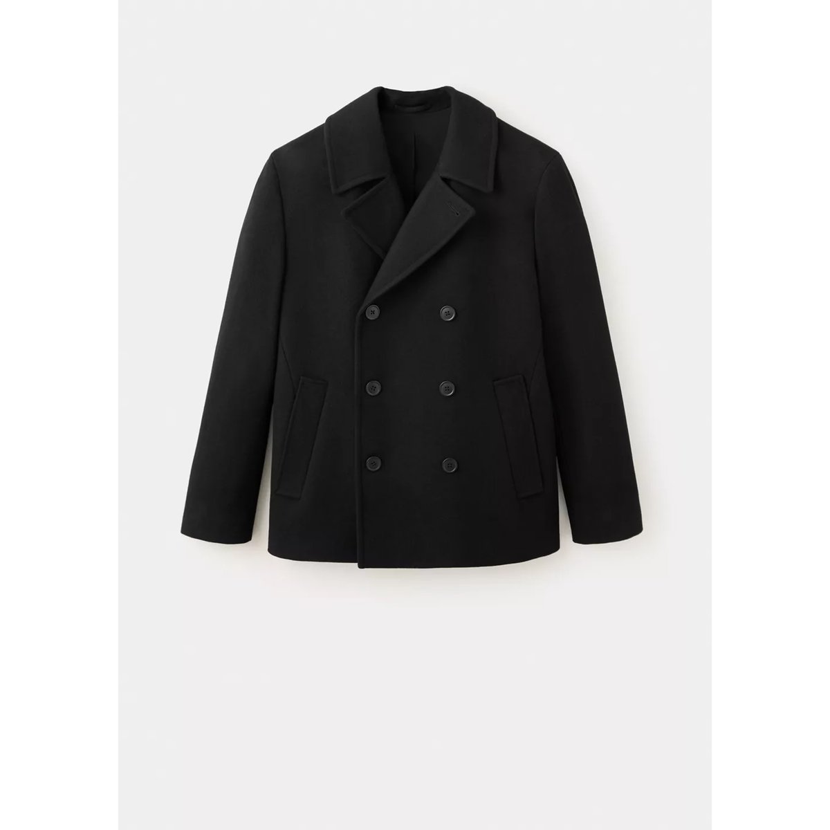 Manteau laine croisé boutons noir, MANGO MAN