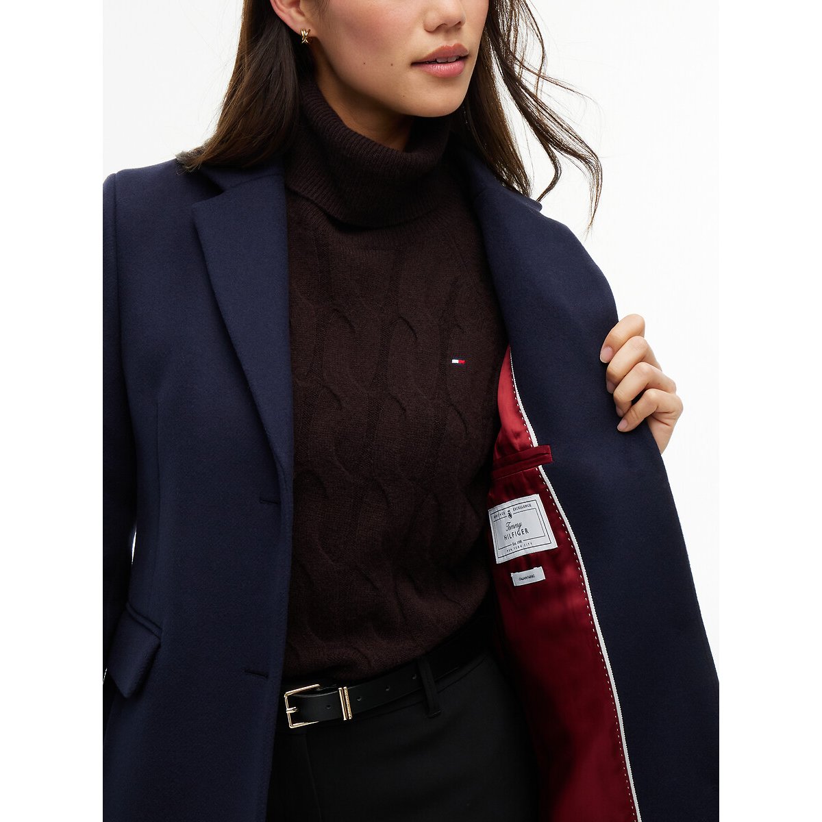 Manteau en laine mélangée marine, TOMMY HILFIGER