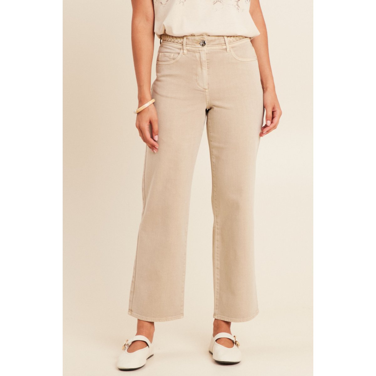 Jean large 7/8ème taille haute denim beige, BREAL