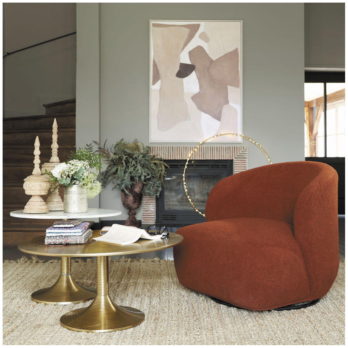 Fauteuil bouclette rouge, BLANC D’IVOIRE