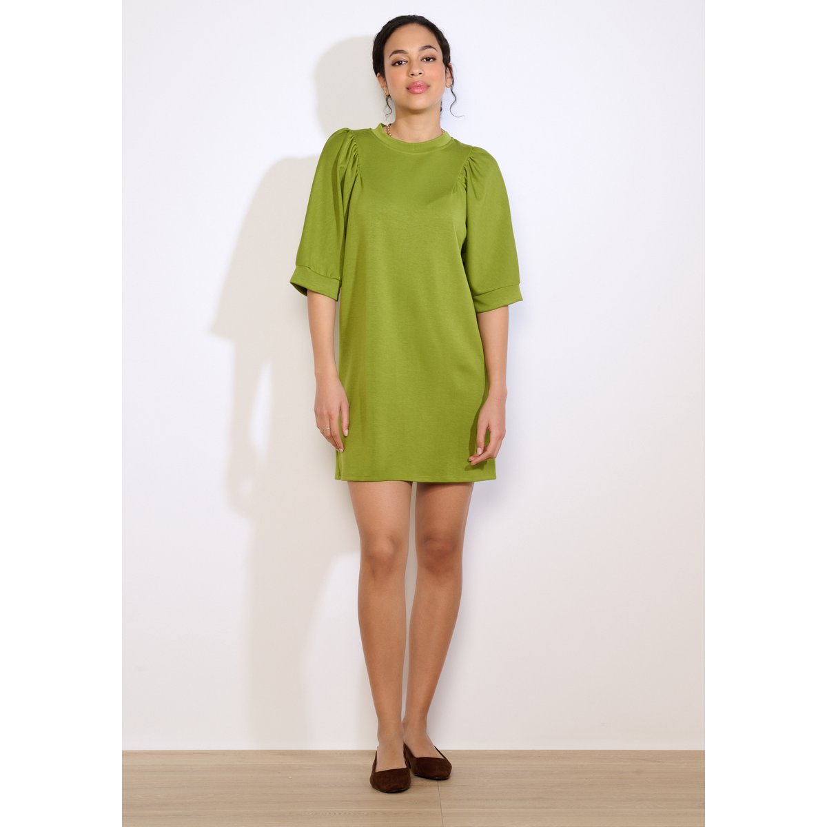 Robe sweat à manches bouffantes vert, LOLALIZA