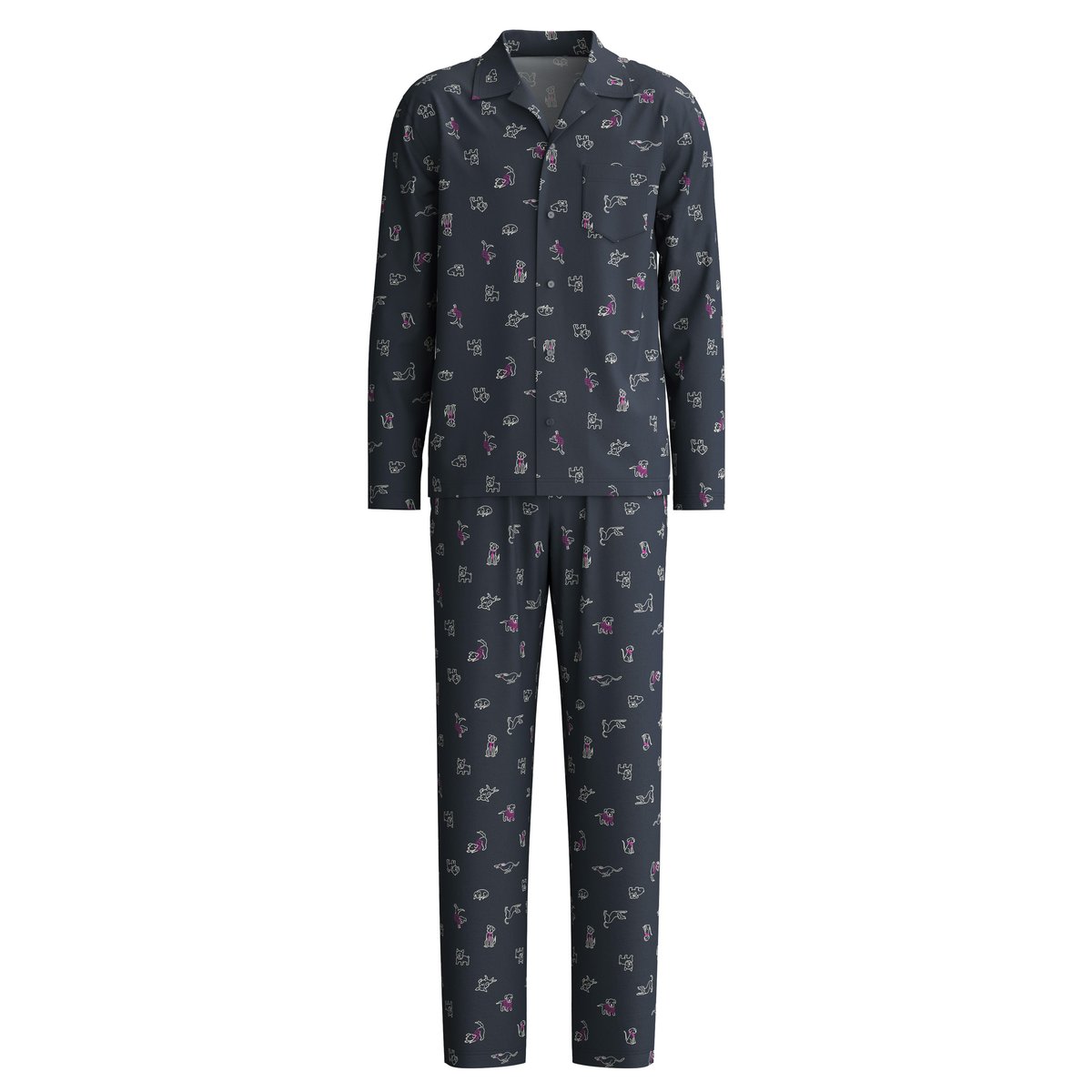 Pyjama boutonné manches longues Coton FAMILY & FRIENDS saphir foncé, CALIDA