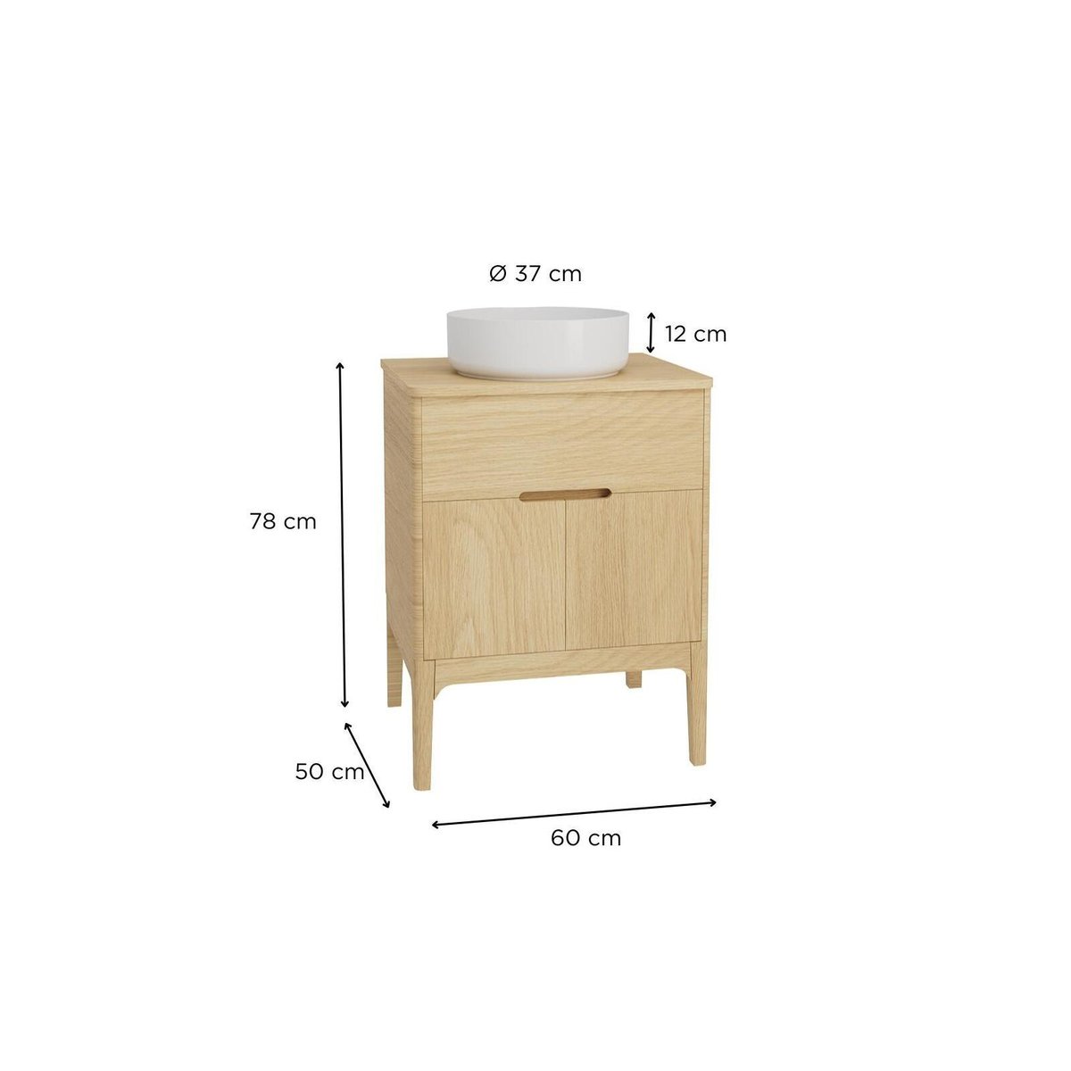 Ensemble meuble simple vasque 60cm + vasque ALASKA chêne - mdf - mat, MOB IN
