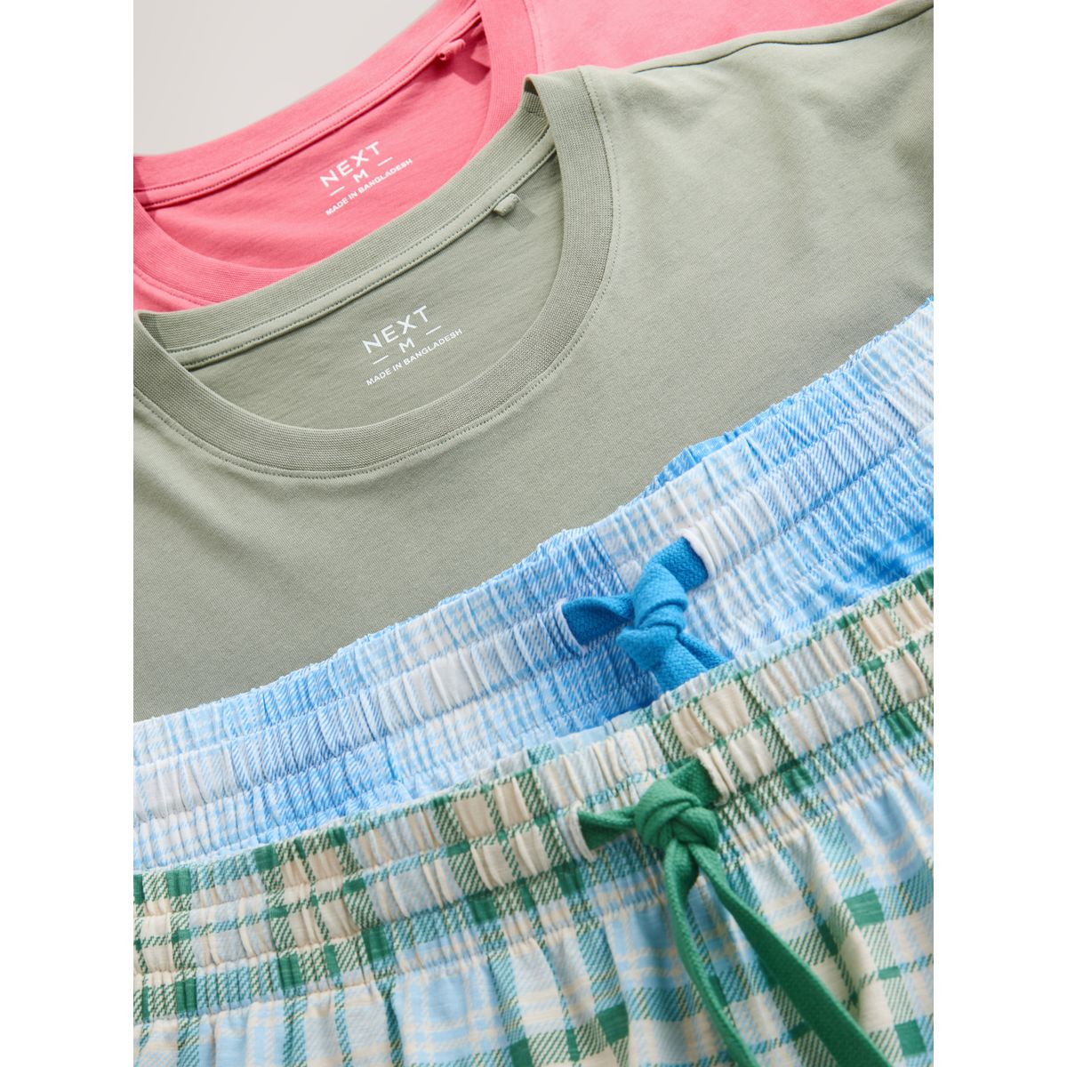Pyjama manches courtes à carreaux, lot de 2 vert/rose, NEXT