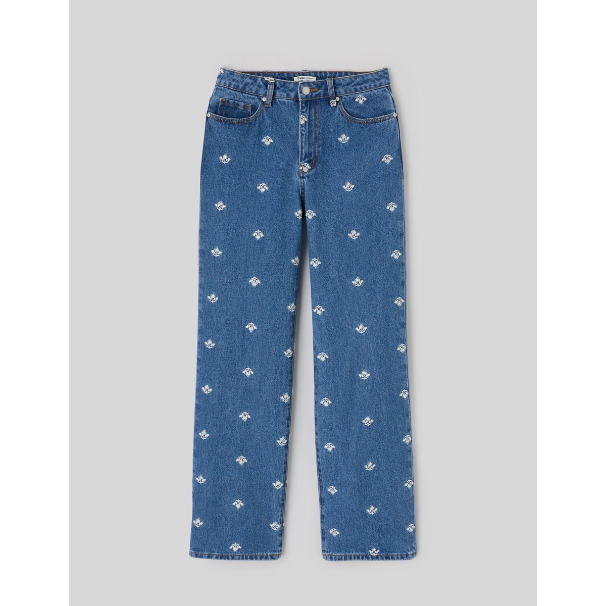 Jean straight brodé bleu moyen, BZB